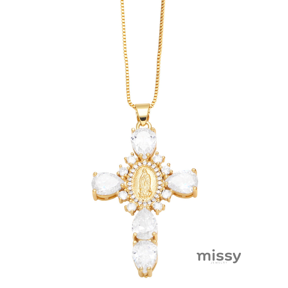 Ianna Madonna Cross Necklace [23JICRZL]