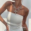 Jaliya Rhinestone Cross Necklace