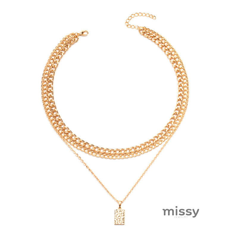 Jamira Gold Layered Square Necklace [YW8AKS04]
