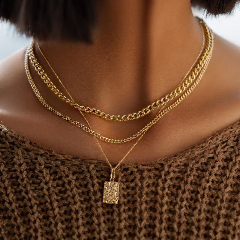 Jamira Gold Layered Square Necklace [BKGICBZS]