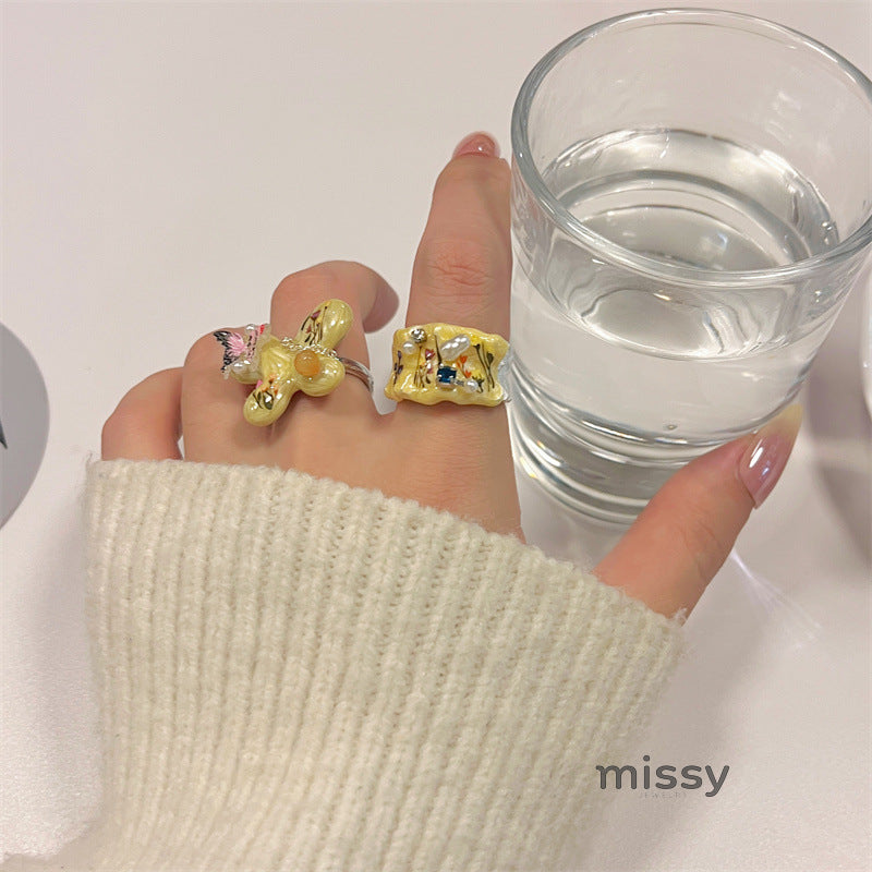 Janya Butterfly Enamel Stacked Ring [FSMCVL8P]