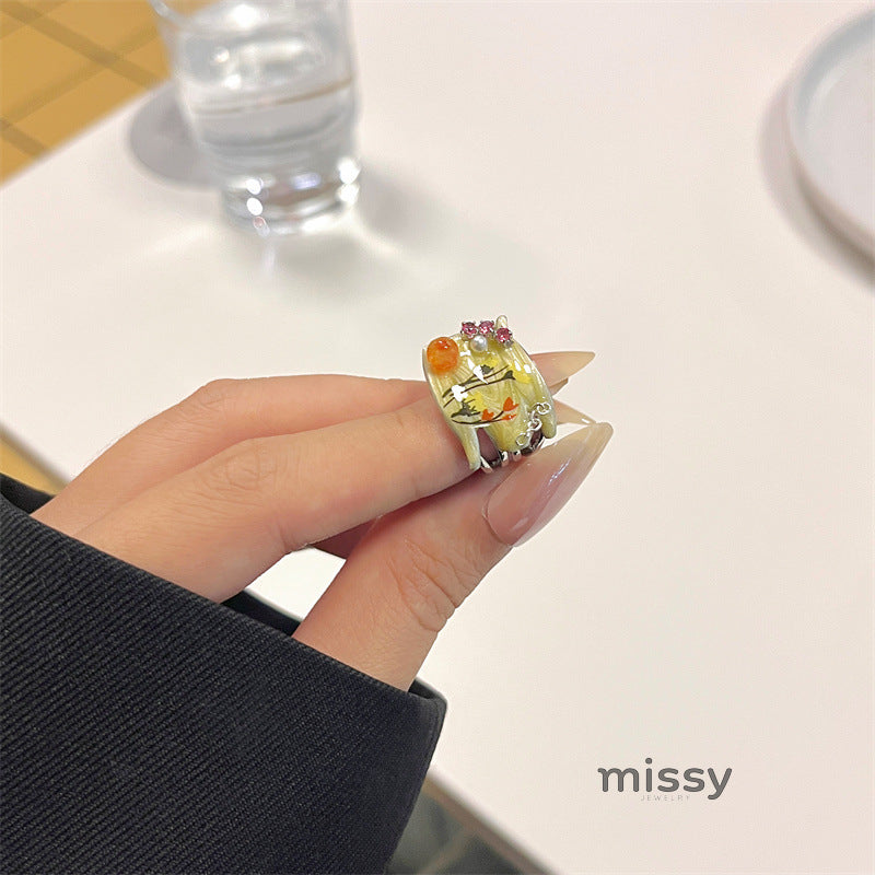 Janya Butterfly Enamel Stacked Ring [1WTSECTI]