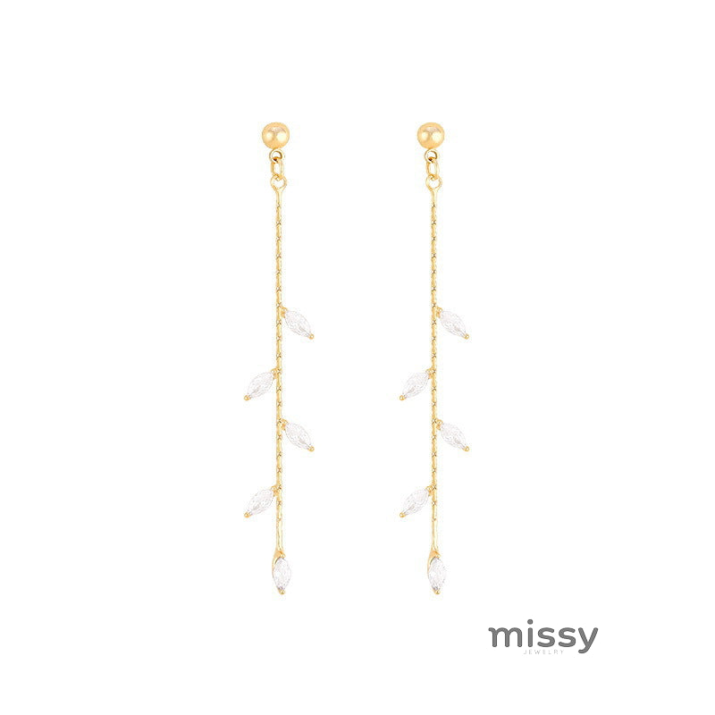 Jaylanie Zircon Leaf Dangle Earrings [VU30L36O]