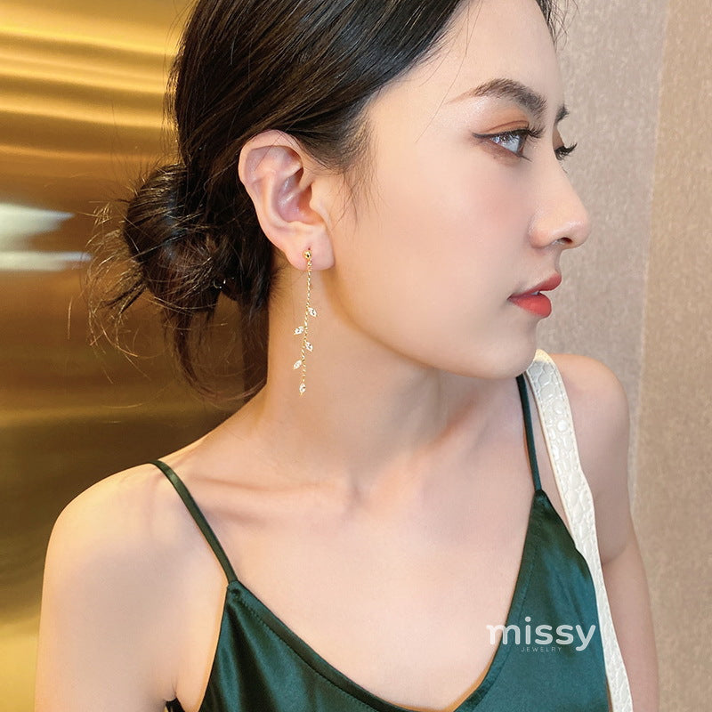 Jaylanie Zircon Leaf Dangle Earrings [0HDT28UO]