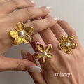 Jocelynne Pearl Flower Ring
