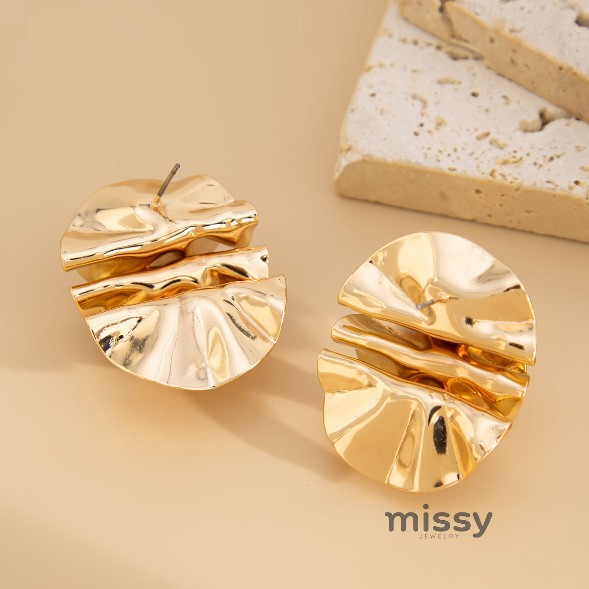 Karalynn Metallic Pleated Flower Earrings