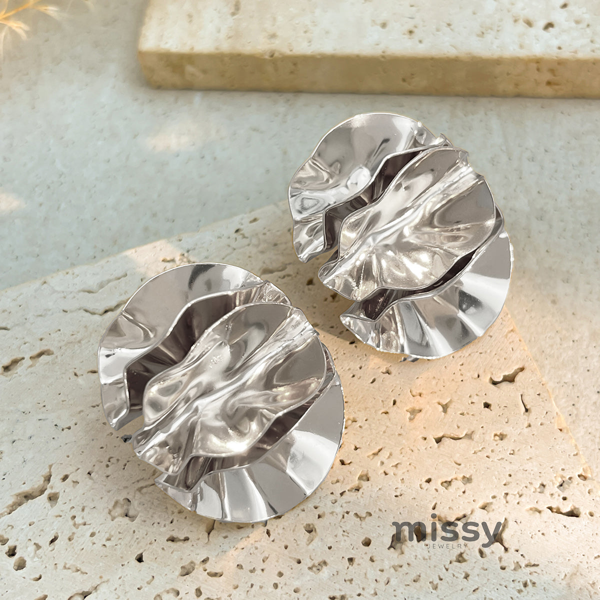 Karalynn Metallic Pleated Flower Earrings