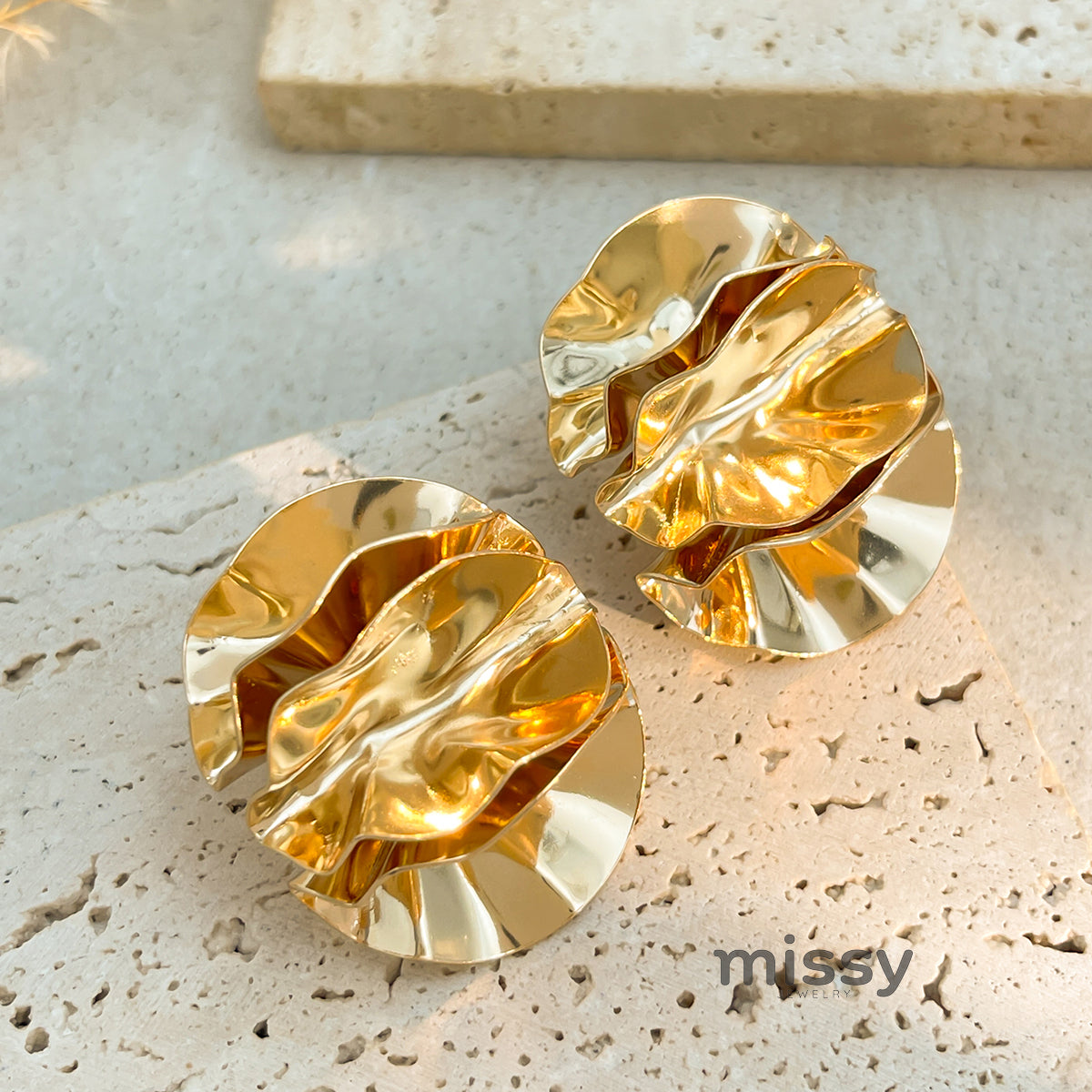 Karalynn Metallic Pleated Flower Earrings