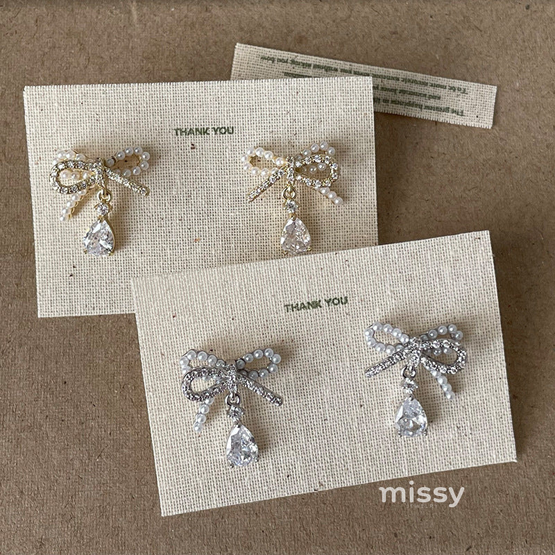 Kelcie Pearl Bow Drop Earrings [OXZC4SR8]