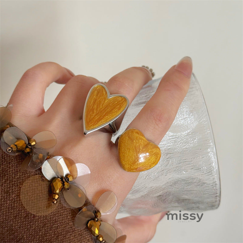 Kelsy Enamel Heart Open Ring [RJVU074X]