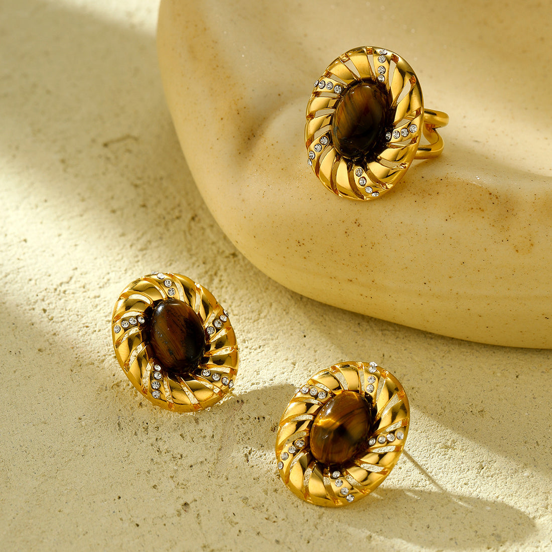Keri Oval Tiger Eye Jewelry Set [G4SQ7SKV]