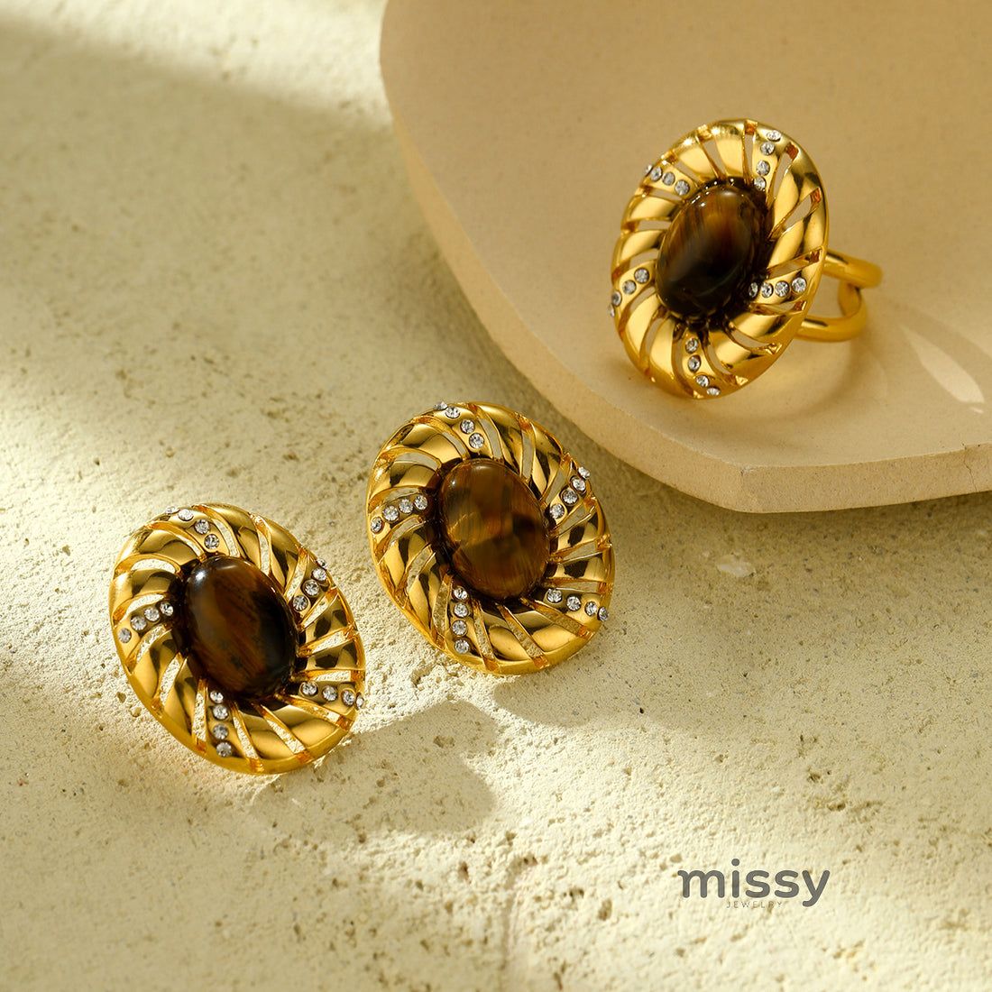 Keri Oval Tiger Eye Jewelry Set [G4SQ7SKV]