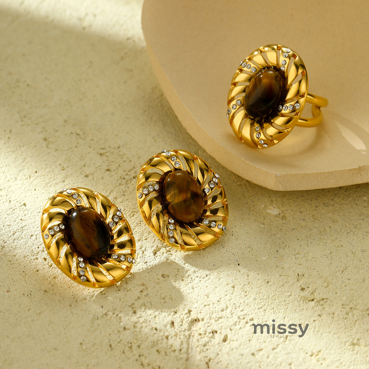 Keri Oval Tiger Eye Jewelry Set [3KQJ2BV8]