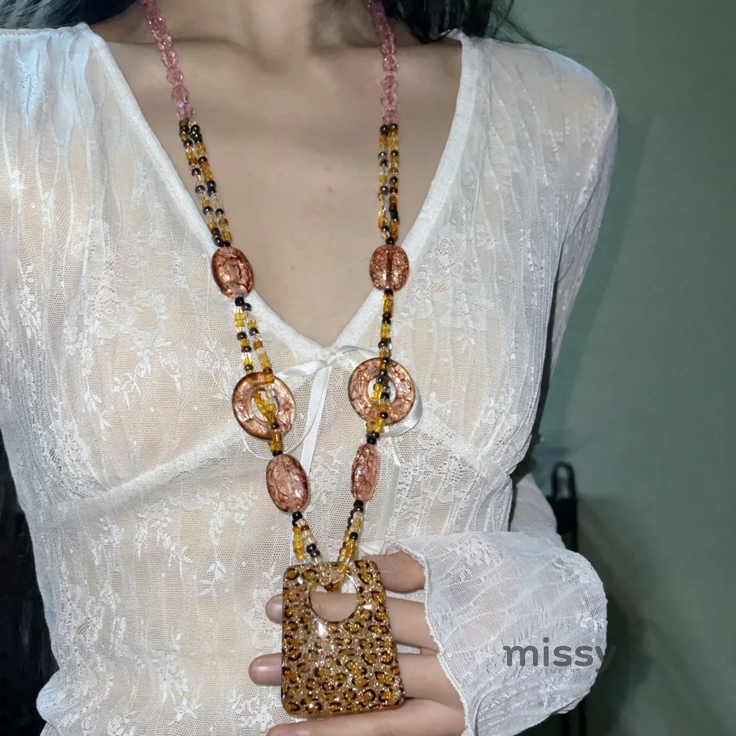 Klaudia Leopard Print Chain Necklace [QYAOFJJF]
