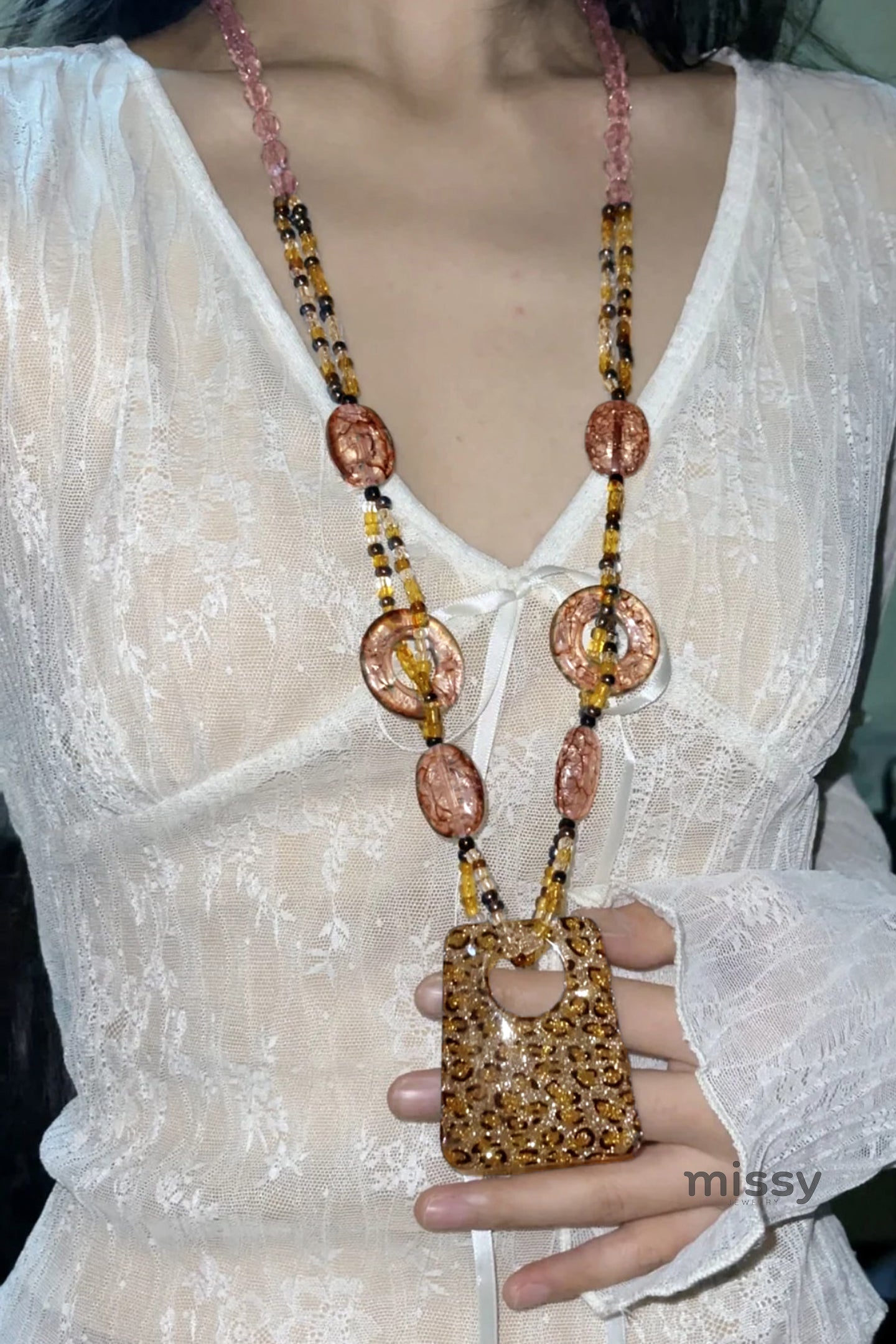 Klaudia Leopard Print Chain Necklace [MU6ITNJB]