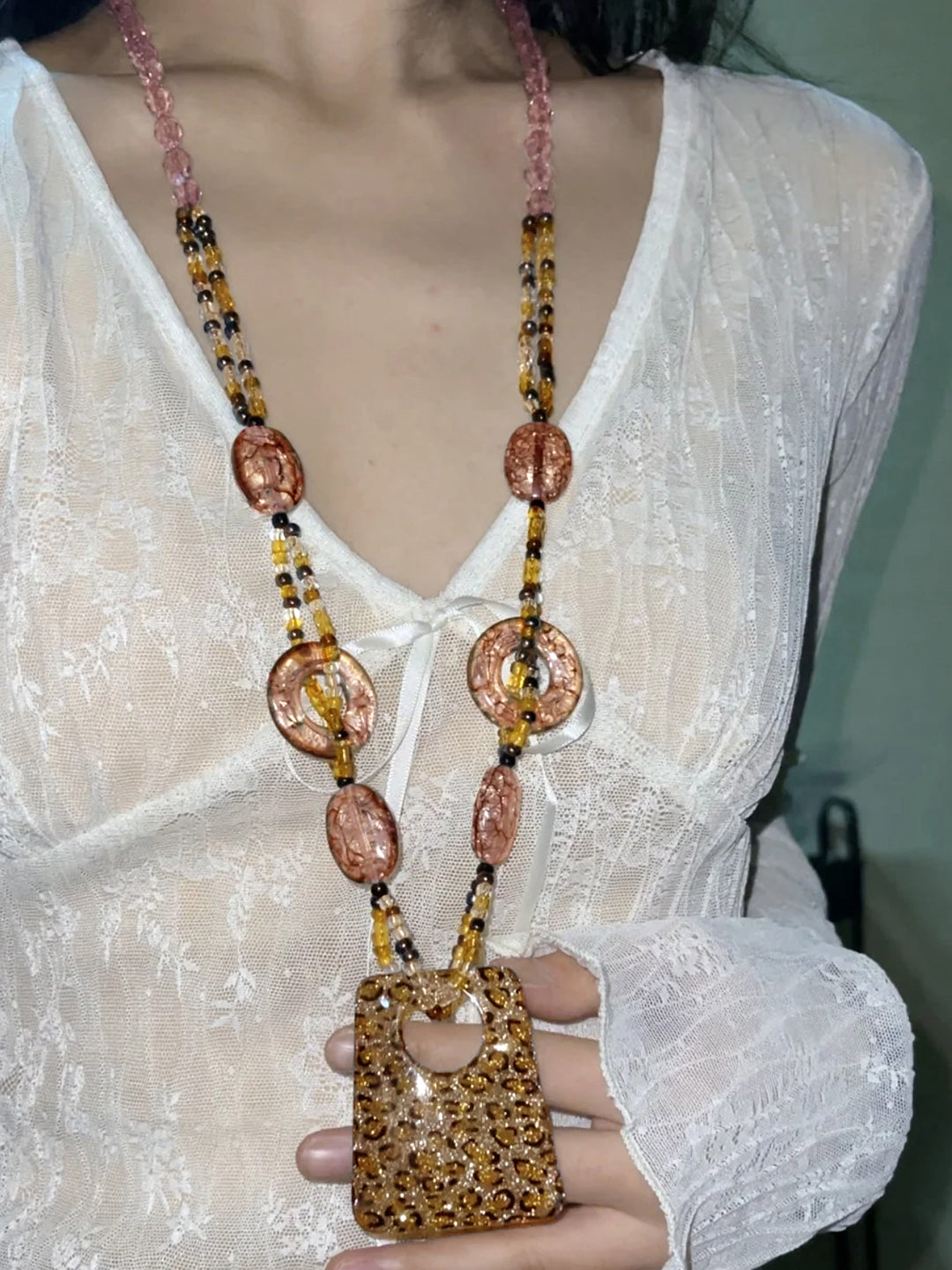 Klaudia Leopard Print Chain Necklace [SW4CD84N]