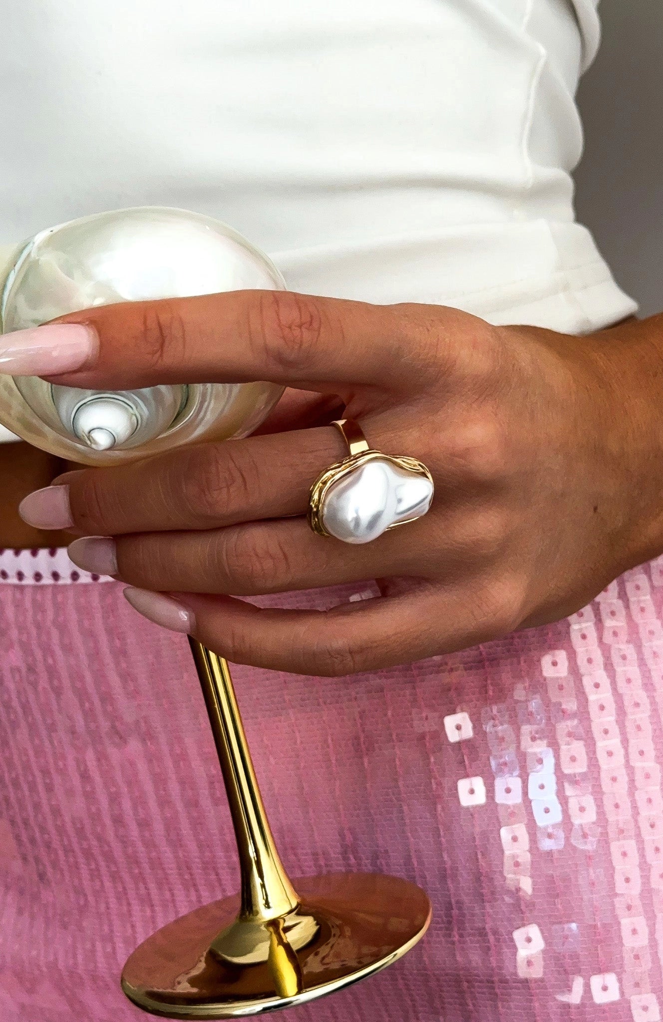 Missy Jewelry Kolbi Irregular Pearl Statement Ring