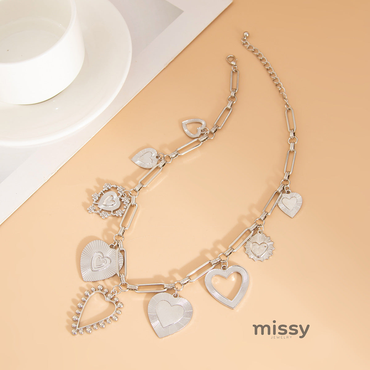 Kymora Striped Heart Necklace [7KHSK016]