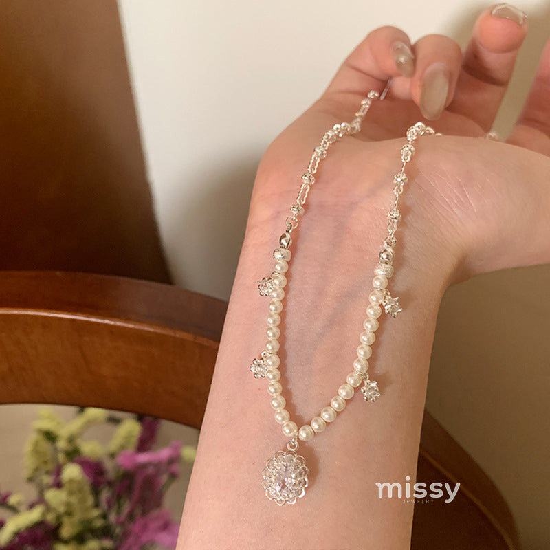 Lareina Zircon Pearl Tassel Necklace [HVT863DT]