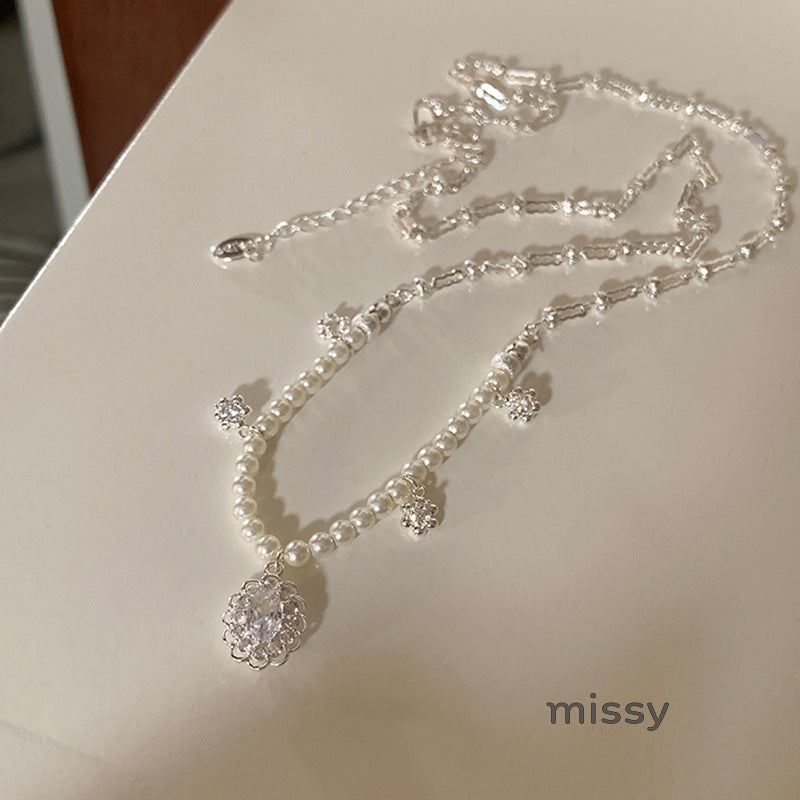 Lareina Zircon Pearl Tassel Necklace [G7SRLD79]