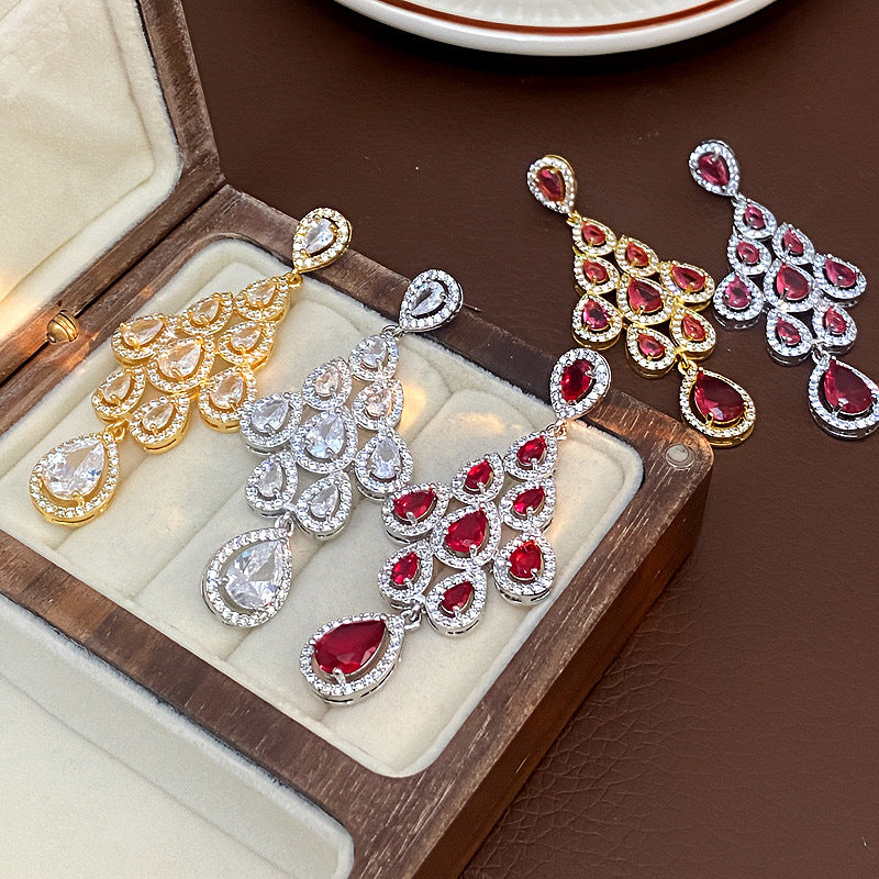 Laurie Zircon Leaf Tassel Earrings [Z0QZQYTS]