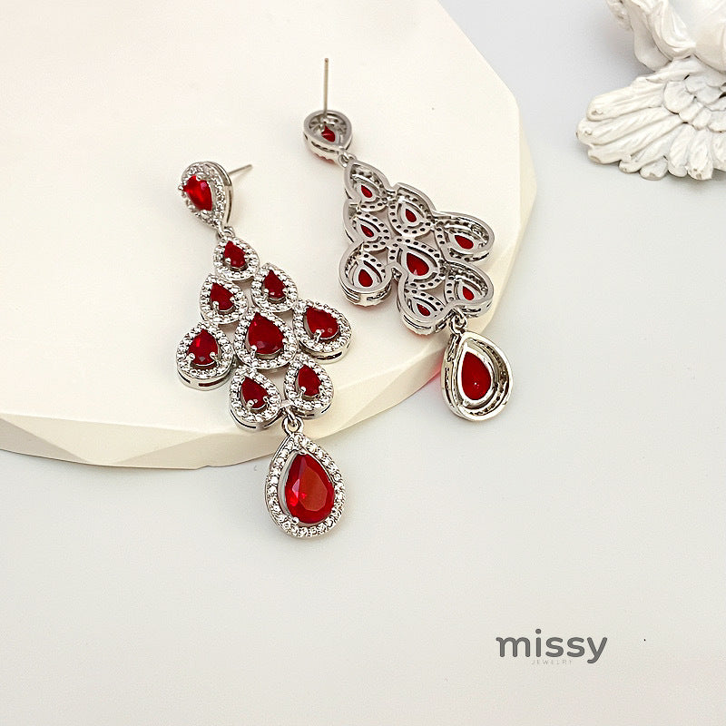 Laurie Zircon Leaf Tassel Earrings [713PFXSH]