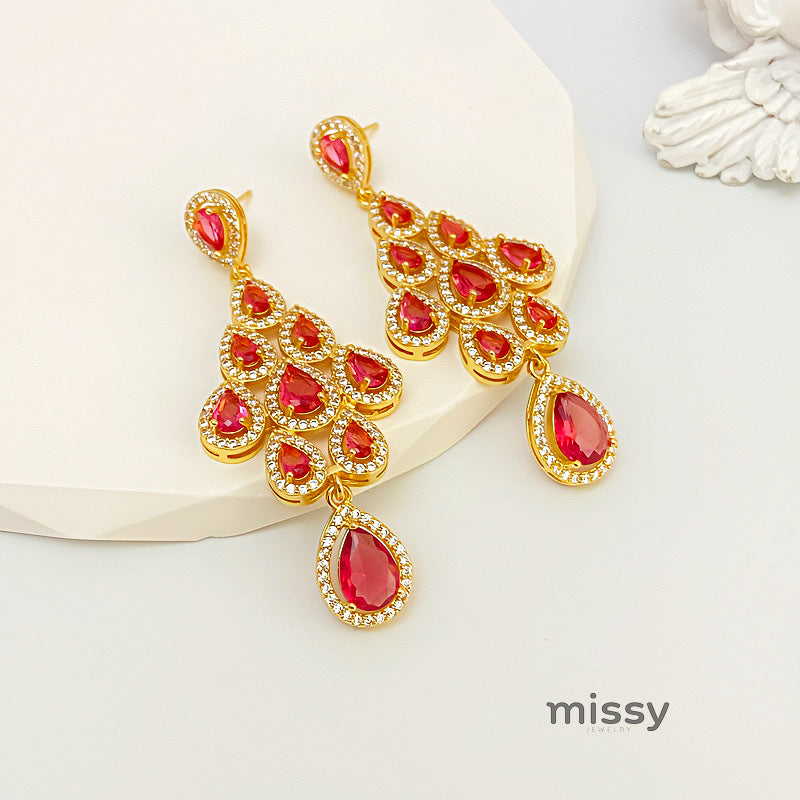 Laurie Zircon Leaf Tassel Earrings [Y1PPCSIW]