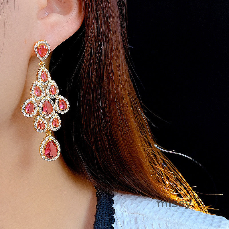 Laurie Zircon Leaf Tassel Earrings [7UXOC6SJ]