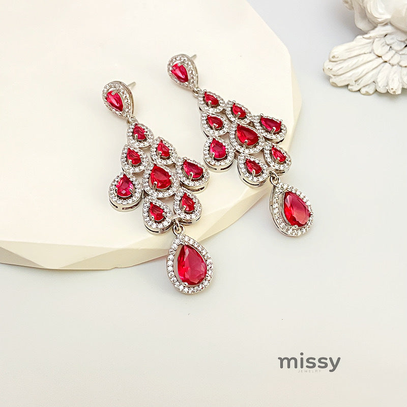 Laurie Zircon Leaf Tassel Earrings [31VL6DPC]