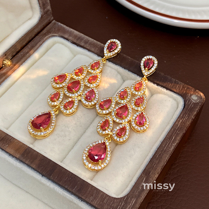 Laurie Zircon Leaf Tassel Earrings [FF94QY9K]