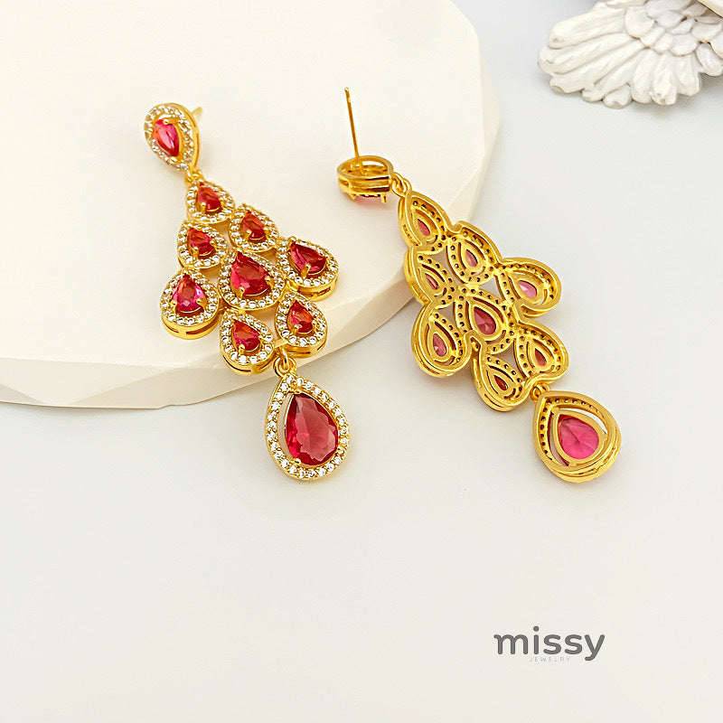 Laurie Zircon Leaf Tassel Earrings [O8SSBWSM]