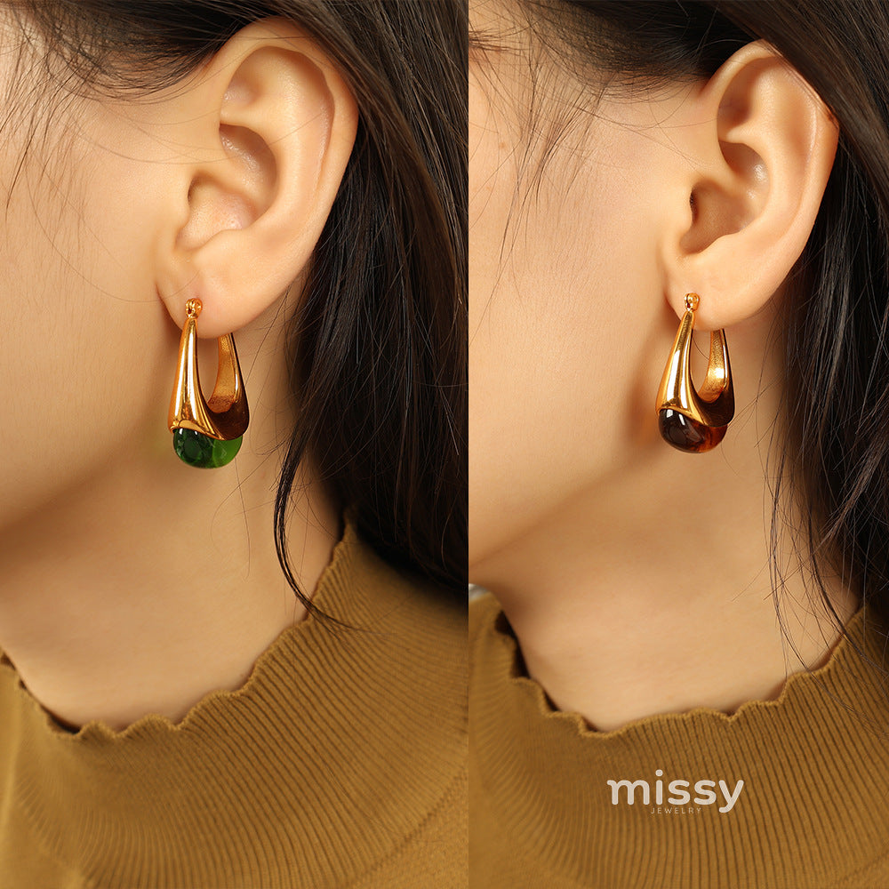Lauryn U-Shape Resin Drop Earrings [3BGRNSFY]