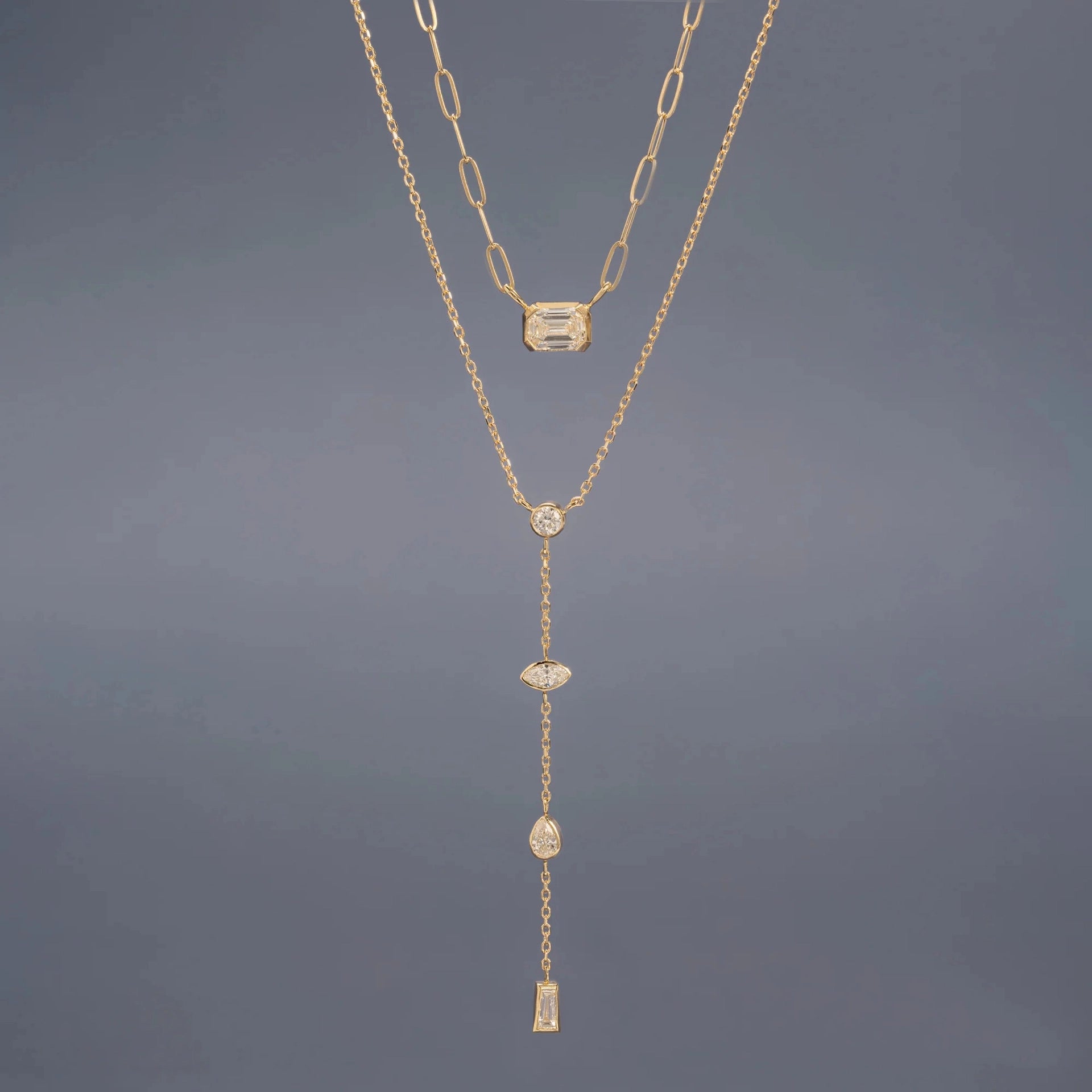 Layered Cubic Zirconia Chain Necklace [GW4RQC9L]