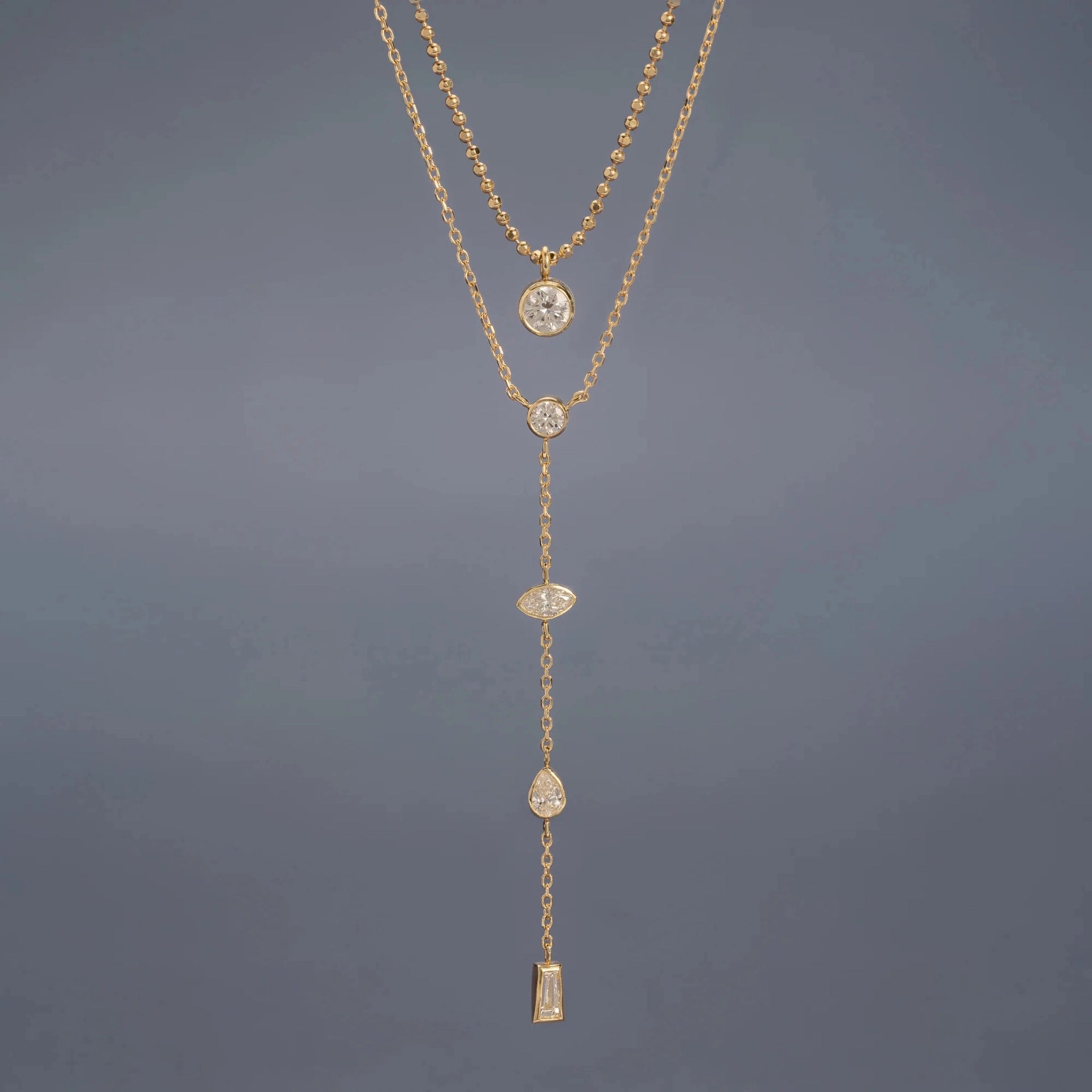 Layered Cubic Zirconia Chain Necklace [8GOLBZHL]
