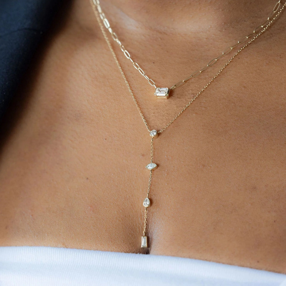 Layered Cubic Zirconia Chain Necklace [FK9WUFTZ]