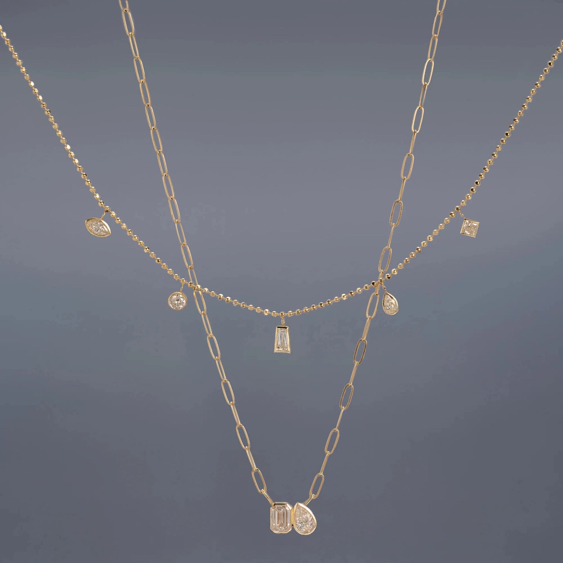 Layered Cubic Zirconia Chain Necklace [F435P08F]