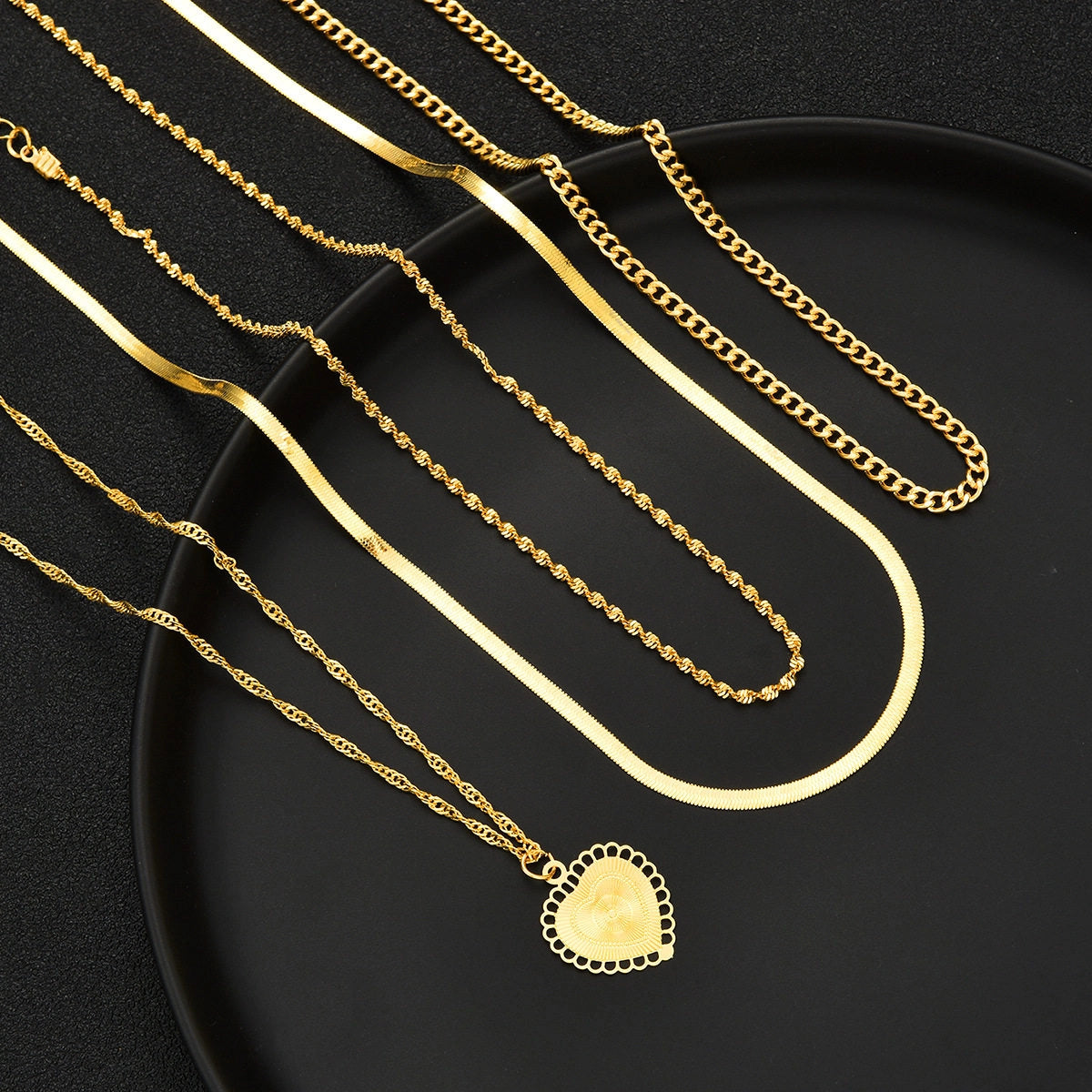 Layered Gold Chain Necklace Set [23R06W86]