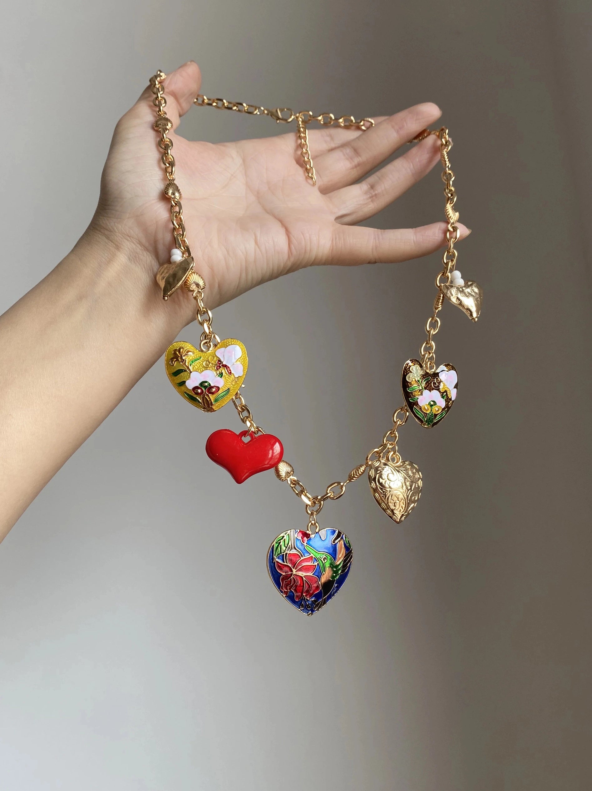 Layered Heart and Flower Pendant Necklace [34RD57HM]