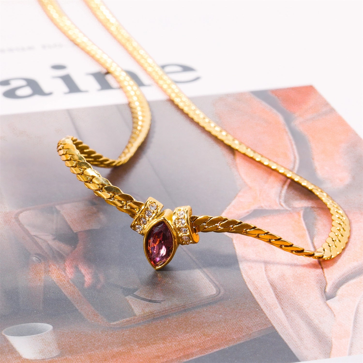 Layered Marquise Zircon Snake Chain Necklace [NCHNCJZL]