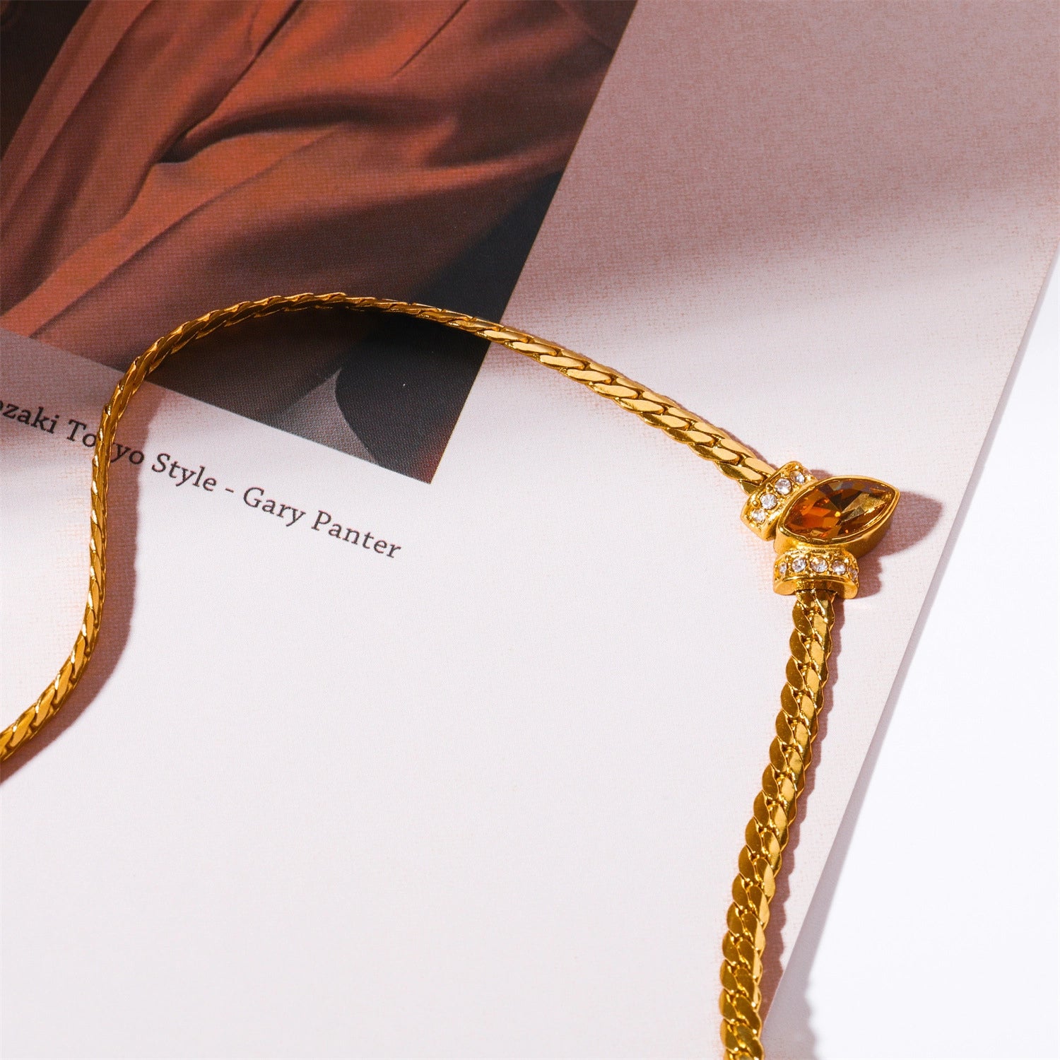Layered Marquise Zircon Snake Chain Necklace [AJOEILSS]