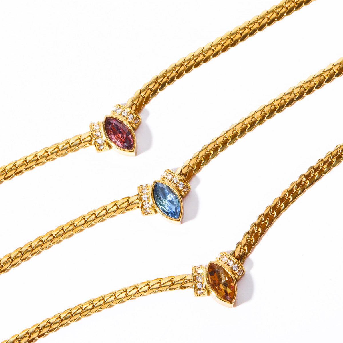 Layered Marquise Zircon Snake Chain Necklace [CHO52TNO]