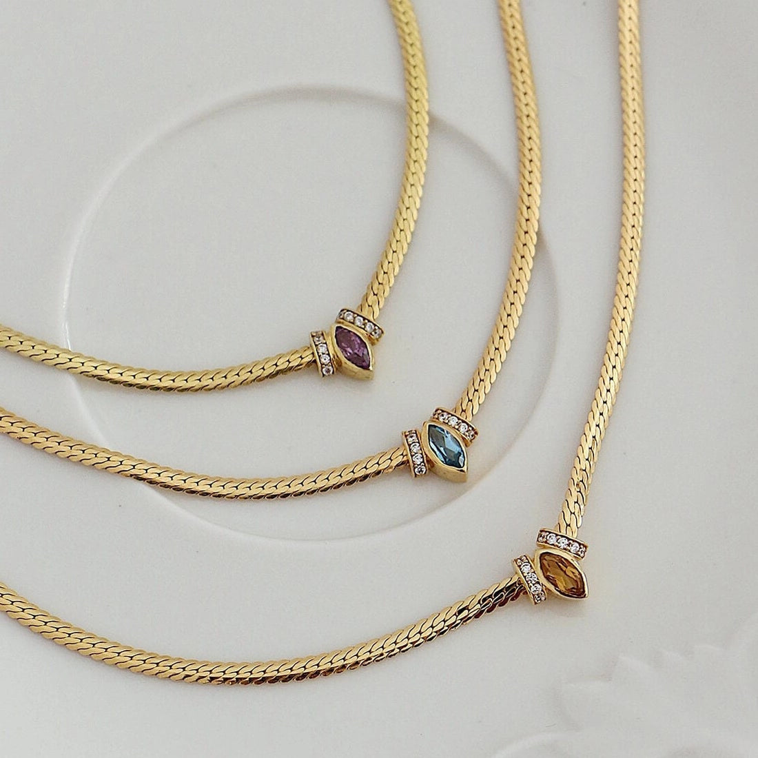 Layered Marquise Zircon Snake Chain Necklace [95URFFGF]