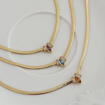 Layered Marquise Zircon Snake Chain Necklace [95URFFGF]