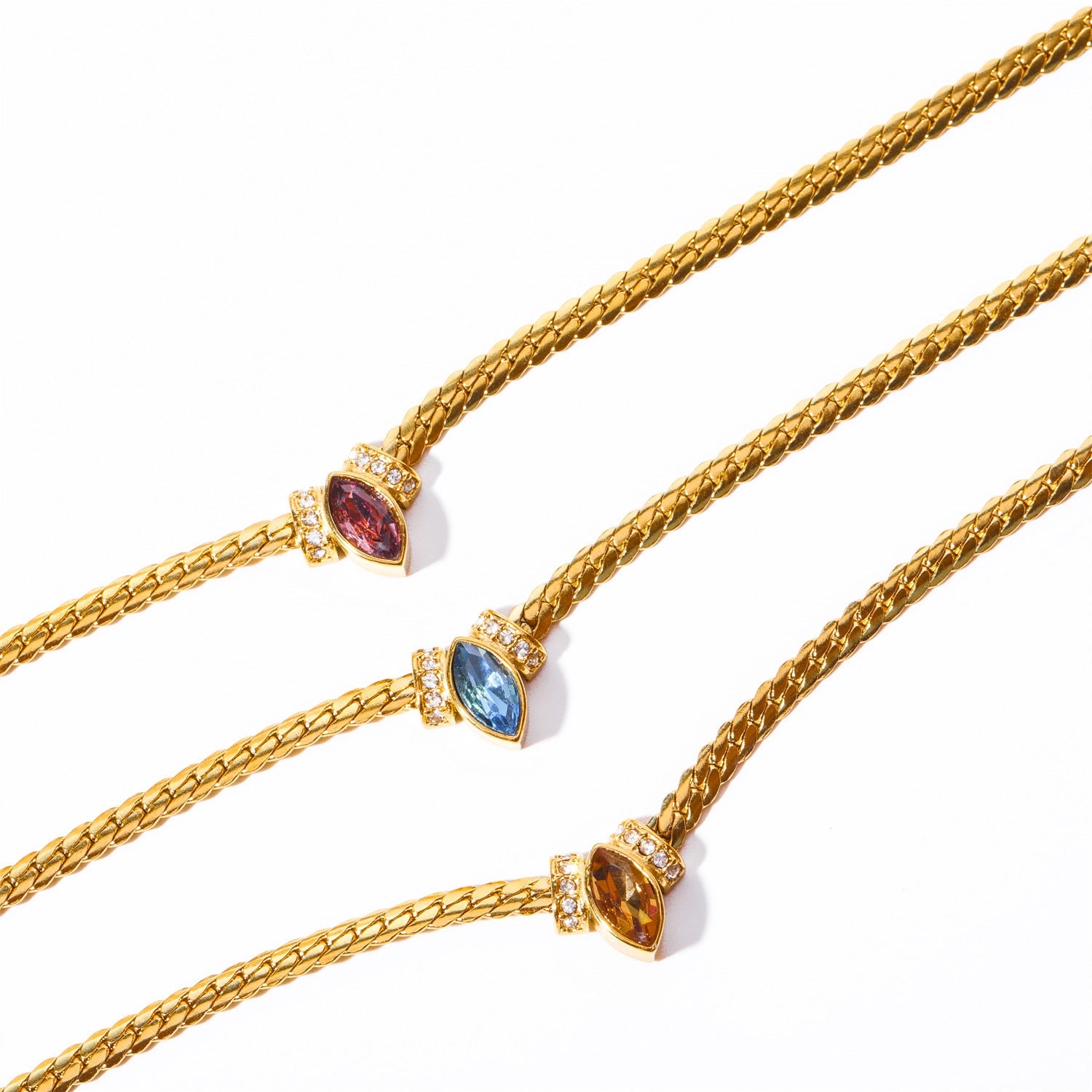 Layered Marquise Zircon Snake Chain Necklace [WN16BMKU]