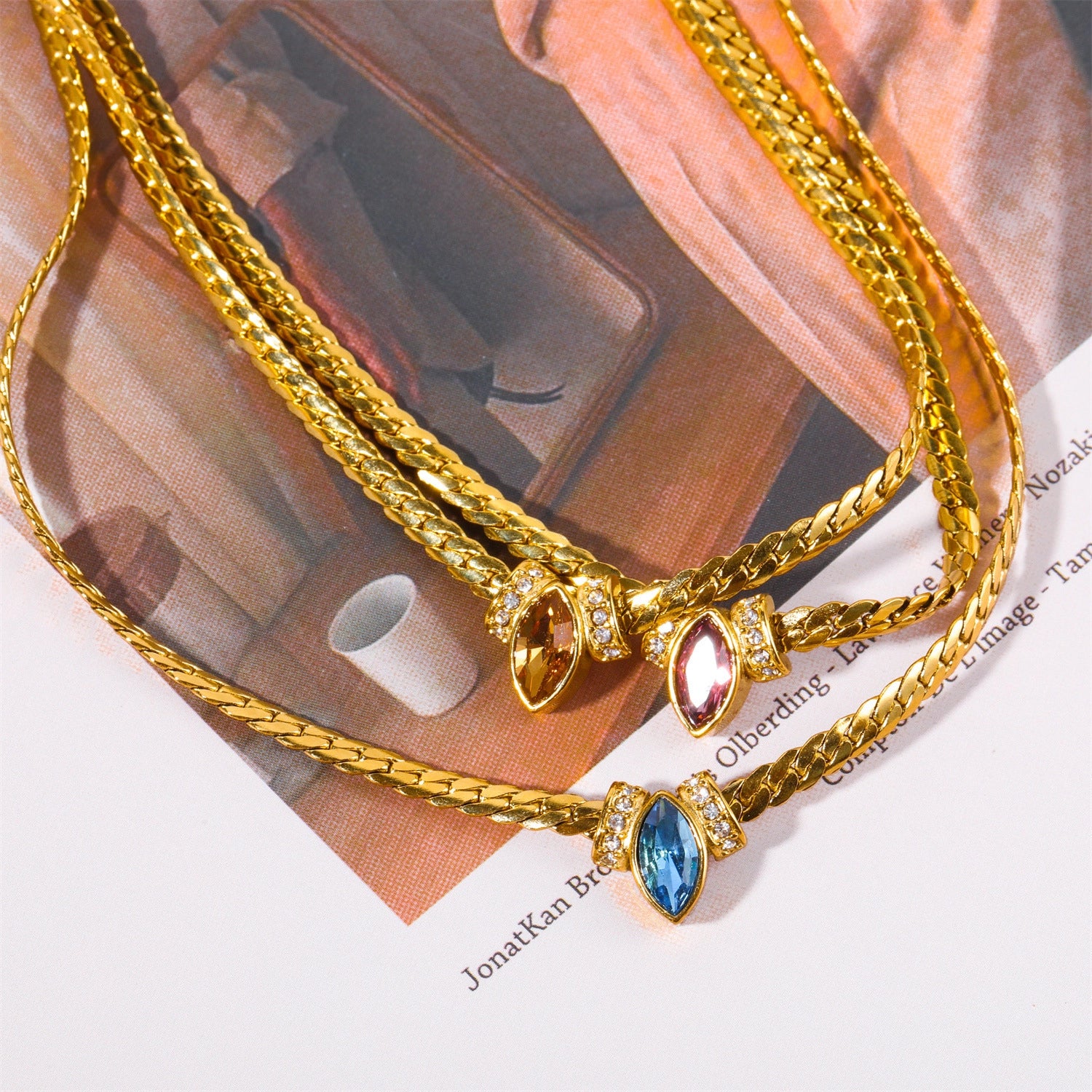Layered Marquise Zircon Snake Chain Necklace [CFKMJDNP]