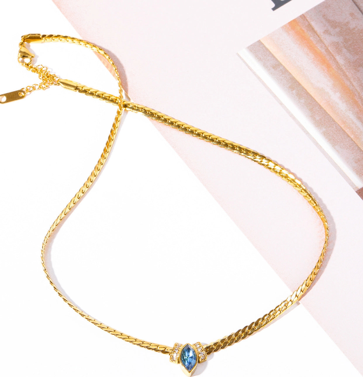 Layered Marquise Zircon Snake Chain Necklace [5DW71G0C]