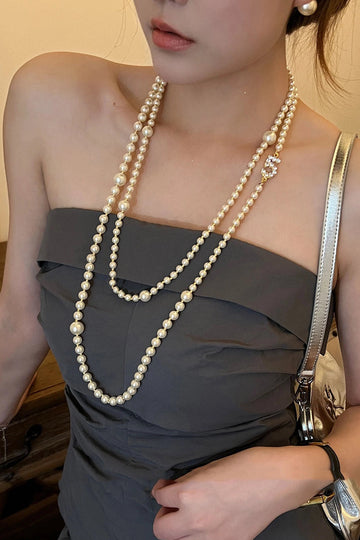 Layered Pearl and Crystal Necklace [HIWRBL62]