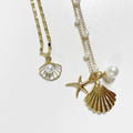 Layered Pearl and Shell Necklace [ETXV7BDB]