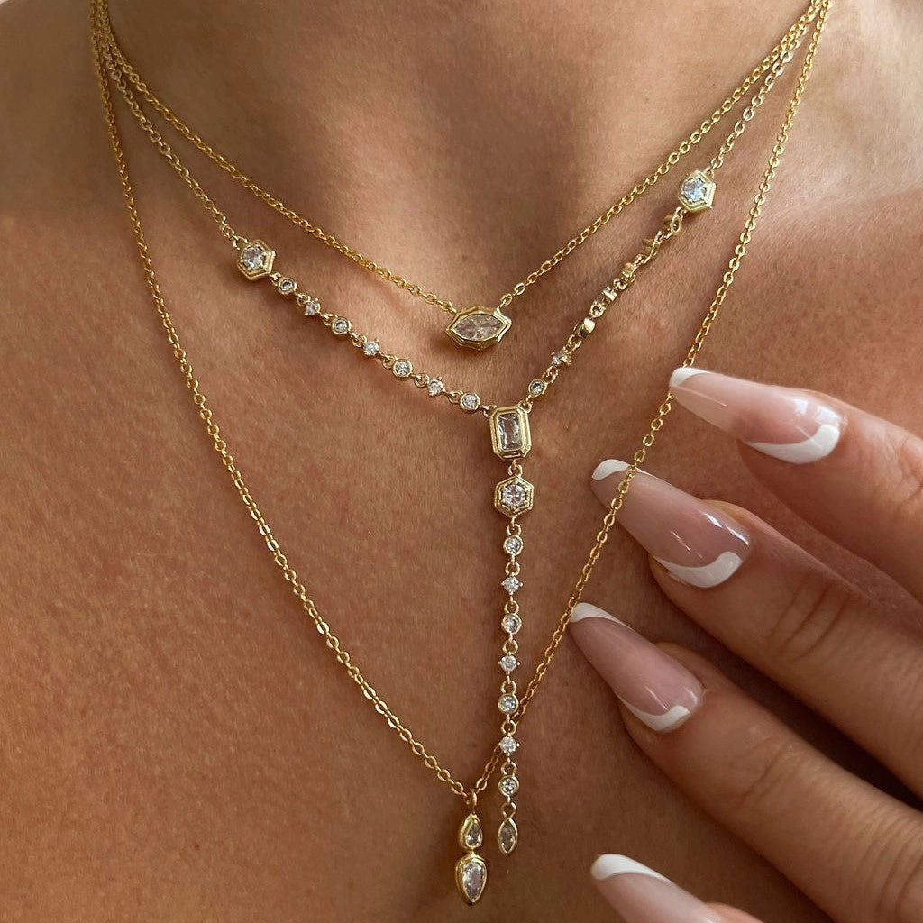 Layered Zircon Pendant Necklace [9LTTSKF0]