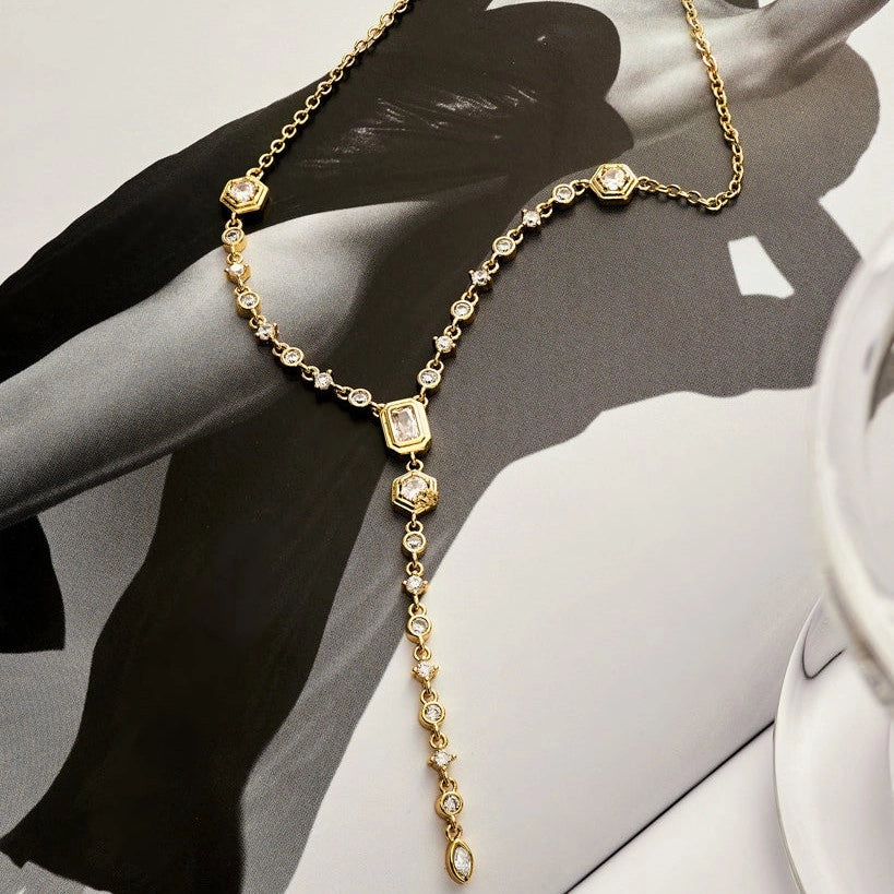 Layered Zircon Pendant Necklace [10349YG1]